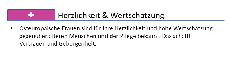 Grafik Pluspunkte osteuropäischer Pflegekräfte