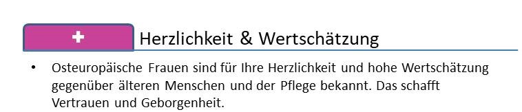 Grafik Pluspunkte osteuropäischer Pflegekräfte